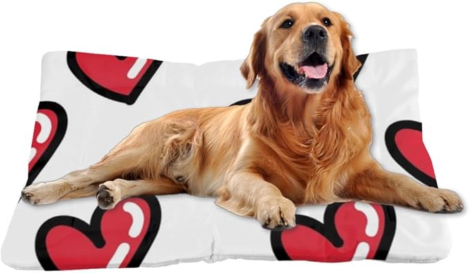 Cute Heart Red Pet Bed Mat Non Slip Waterproof Bottom Dog Portable Mat Chew Proof Dog Bed Pads Washable Outdoor Pet Multi Scenario Accessories 24× 18 Inch