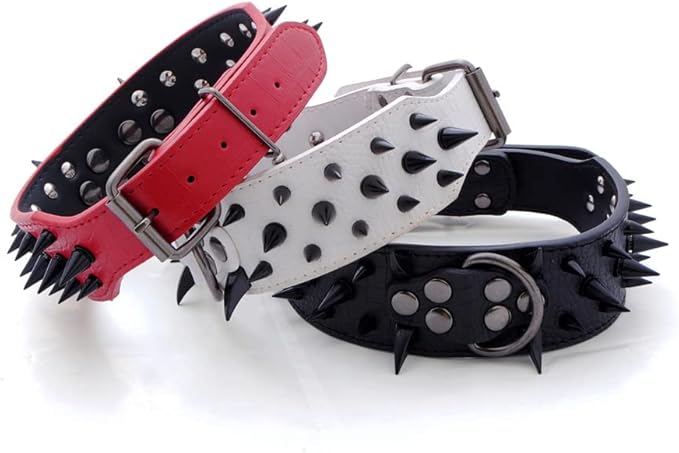 Serijoars Spiked Studded Dog Collar, PU Leather Dog Collar, Adjustable Pet Collars for Medium or Large Breed Pet (XL, Pink3)