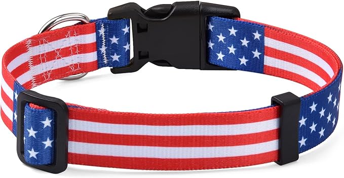 American Flag Dog Collar and Leash Set- Patriotic, US Flag Pattern, Star & Stripes, Fourth of July Dog Collar, Adjustable for Small Medium Large Dogs(Classic US Set,S)