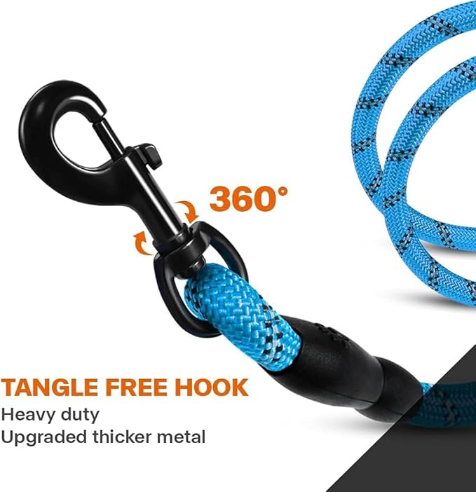 Taglory Rope Dog Leash 6 FT with Comfortable Padded Handle, Highly Reflective Threads Leash and Anti-Tangle Clip for Walking Small Dogs, 3/8 inch, Blue