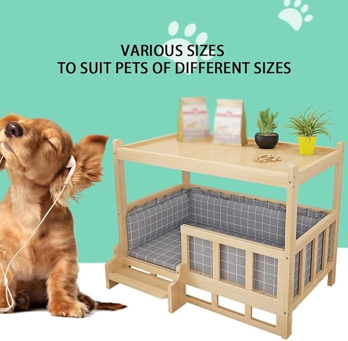 Dog Bed Wood Platform, Elevated Pet Cushion Bed(No Bedding), Dog Bed Frame with Upper Storage Space, Floor Standing Pet Furniture(29.5 X 19.7 X 25.6IN)