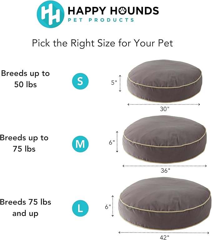 Happy Hounds Scout Round Reversible Pillow Dog Bed, Large (42" x 42"), Beige