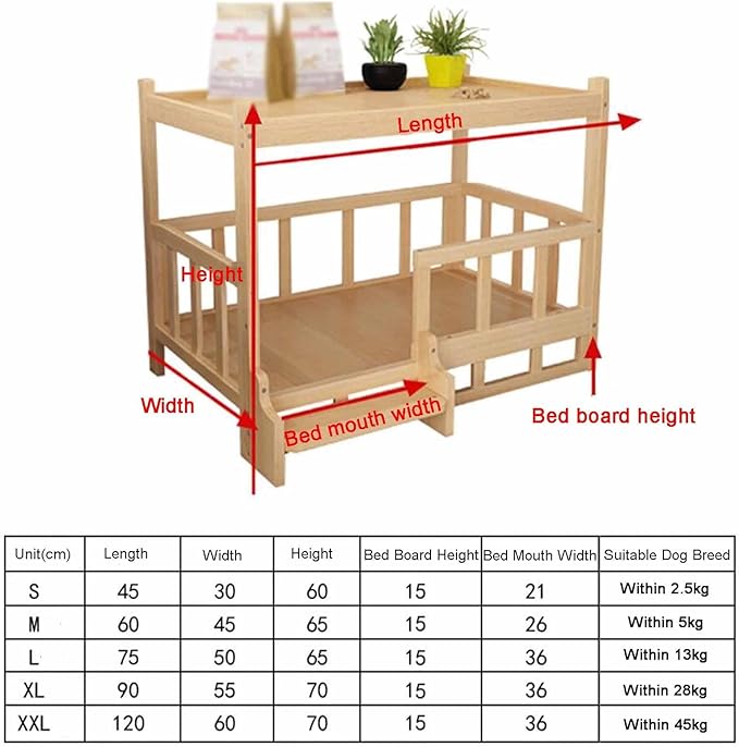XPLKQXE Dog Bed Wood Platform, Elevated Pet Cushion Bed, Animal Couch with Mattress, Dog Beds & Furniture Rest Cot, Portable Fence Bed Pet Up to 45kg/100lbs(Color:Pink,Size:45x30x60cm)