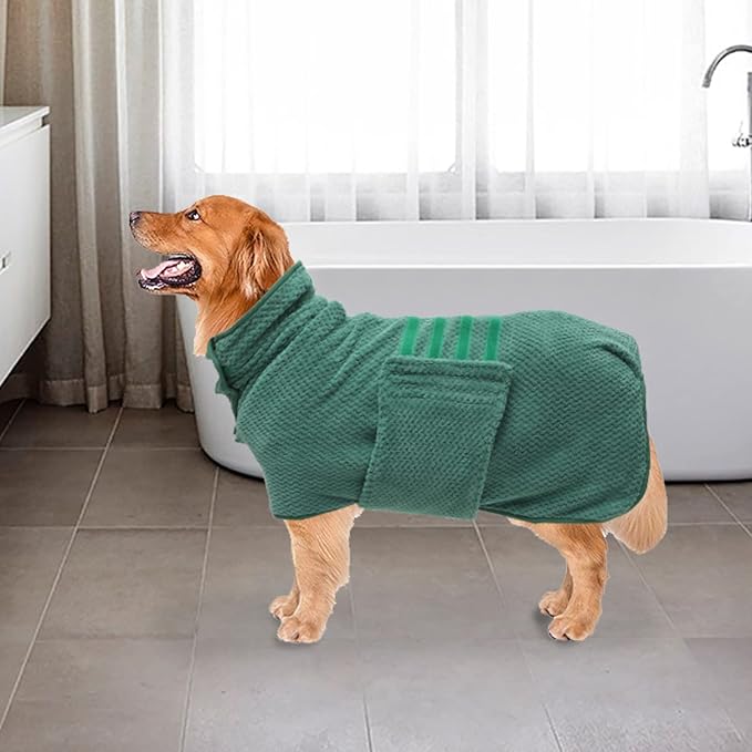 Geyecete Pineapple Grid Fast Drying Super Absorbent Dog Cat Bath Robe Towel - Green - S