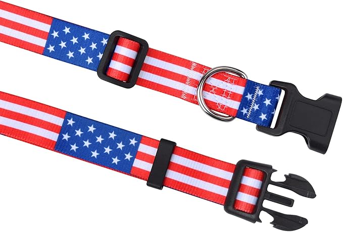 American Flag Dog Collar - Patriotic, US Flag Pattern, Star & Stripes, Fourth of July Dog Collar, Adjustable for Small Medium Large Dogs(Classic US,S)