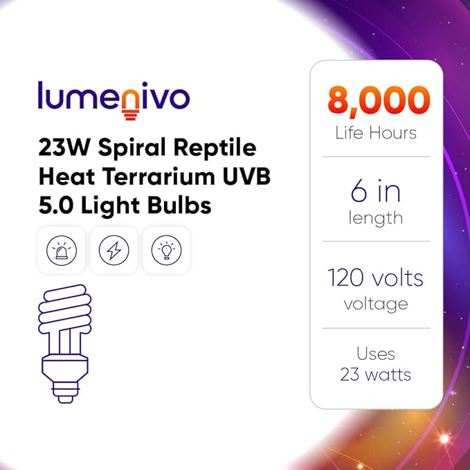 lumenivo 23 Watt UVB Reptile Light 5.0 23W Spiral Reptile Heat Terrarium Light Bulbs for Turtles, Gecko, Tortoise, Snake, Lizard, Chameleons, and Insects - 120V - 3 Pack