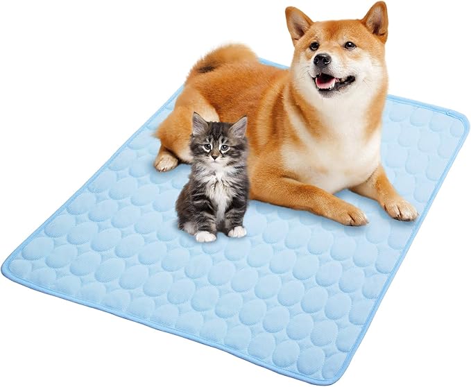 SHEJIZE Dog Cooling Mat Dog Cooling Pad Self Cooling Blanket, Washable Cooling Mat for Dogs, Pet Cooling Mat Keeps Pets Cool in Summer Heat, Resuable Fabric Cooling Mat (Blue, 59x39inch)