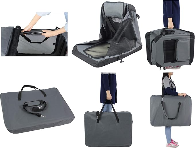 EliteField 3-Door Folding Soft Dog Crate with Carrying Bag and Fleece Bed (2 Year Warranty), Indoor & Outdoor Pet Home (36" L x 24" W x 28" H, Gray)