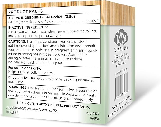 Yummy Combs Longevity15 – C15:0 – Fatty Acid Health Supplement for Dogs – Healthy Pet Supplies – for Large Dogs, 1 Pack
