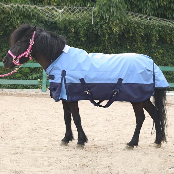 Mini Horse/Pony/Foal/Miniature Size 36"-51" Lightweight Waterproof & Breathable 1200 Denier Turnout Blanket with No Filling Lightblue 42"