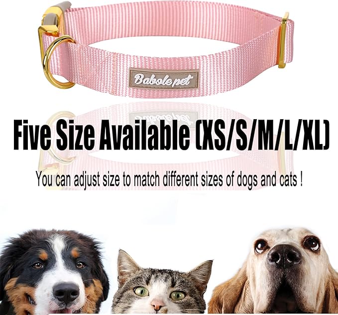 Nylon Dog Collar - Adjustable Pink Soft Webbing Dog Collars for Small Medium Large Dogs Boy Girl Puppy Collar with Safety Metal Buckle M