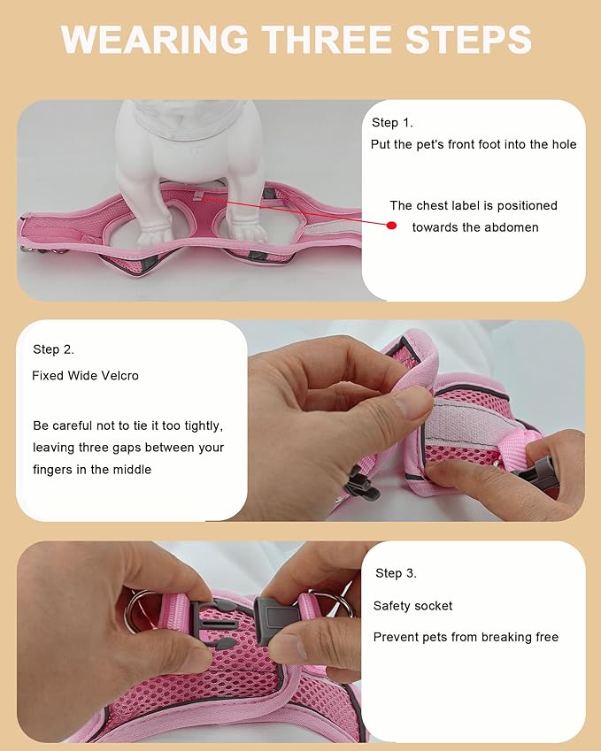 L Pink Soft Mesh Dog Harness and Leash Set,No Escape Puppy Harnesses for Training Walking, Reflective Adjustable Puppy Vest for Small Medium Dogs, Cats (Pink, L)
