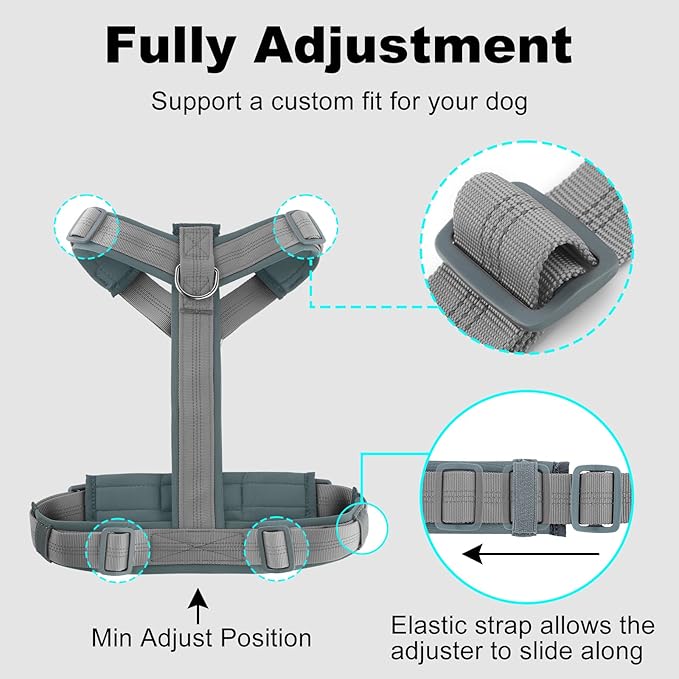 Plutus Pet No Pull Dog Harness, Adjustable Nylon Harness with Soft Padding, Reflective and Heavy Duty Dog Harness for Small, Medium, Large Dogs(Gray, XL)
