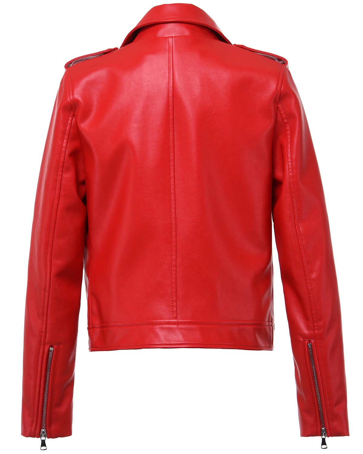 Women's Zipper Motorcycle Biker Faux Leather Jackets (L, Red)