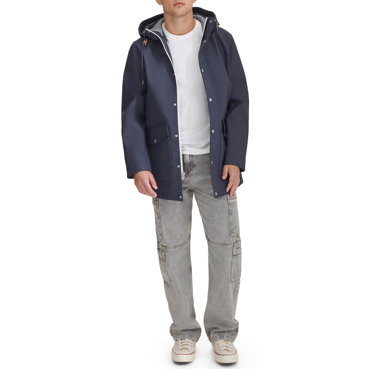 Levi's mens Rubberized Rain Parka Faux Leather Jackets, Navy, Medium US