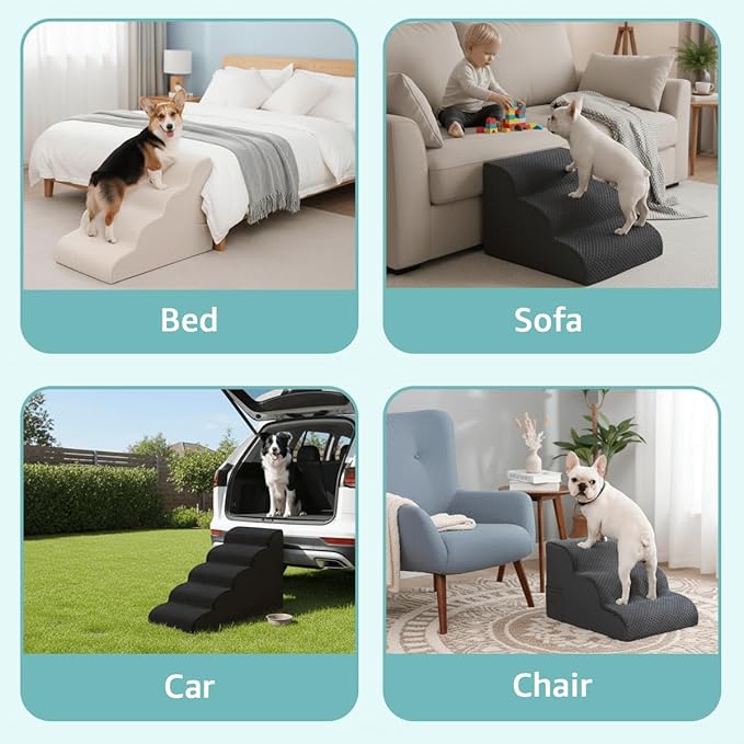 Dog Stairs for Medium Dogs 22" H, 5-Step Dog Steps Ramp for High Beds and Couch with Anti-Slip Washable Cover and Durable High Density Foam, Grey