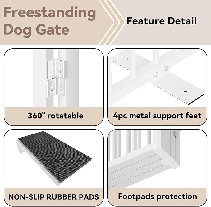 Full Metal Freestanding Dog Gate with Door, 32''Height Foldable Pet Dog Fence for Indoor & Outdoor, 3 Panels Extra Wide Free Standing TallDog Gates for Doorways,House,Stairs,Porch,Deck,Yard