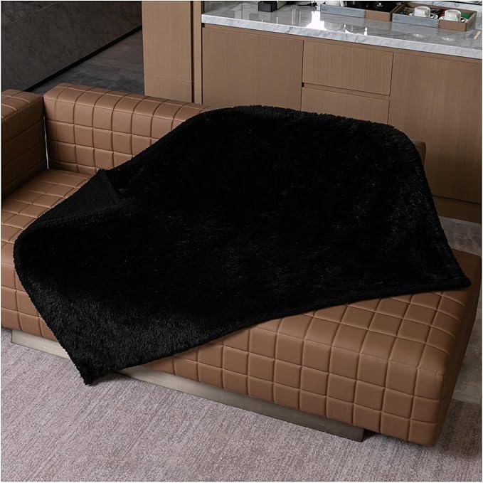 Black Calming Dog Blankets Waterproof Pet Blanket for Dogs 40x28in Puppy Cats Fluffy Long Faux Fur Throw Blankets for Couch Protector Love Bed Cover Washable(Black,S)