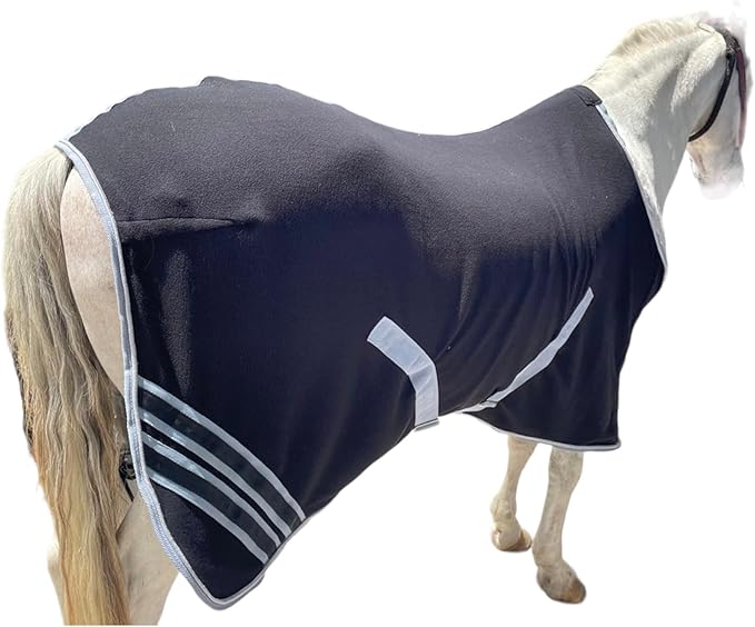 Majestic Ally Anti Pill Fleece Horse Blanket/Sheet with Silver Braided Rope (Black, 76)