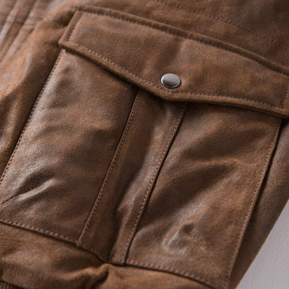 FLAVOR Men's Leather Flight Jacket Bomber Air Force Aviator (Brown, Medium)