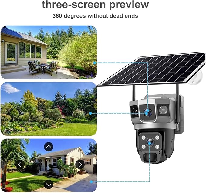 for Outdoor Camera Battery CCTV Monitor 4G SIM Card Network IP Security Pet Camera Motion Detection 3 Screen PTZ Camera(WiFi CCTV 128G Card)