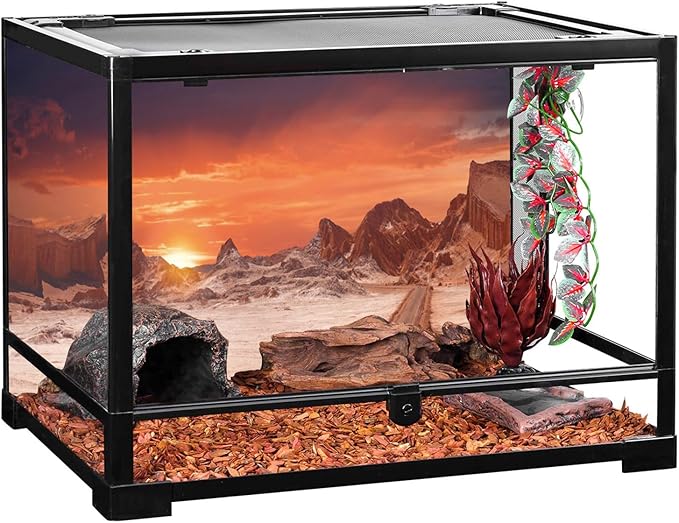 AWERT 30x12 inches Sun and Desert Terrarium Background Orange Reptile Habitat Background Durable Polyester Background