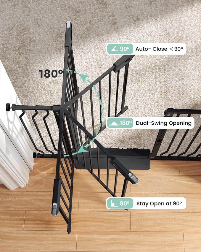 Mom's Choice-GROWNSY Baby Gate for Stairs, 30.5"-43" Pressure Mounted Pet Gate for Doorways-Auto Close Dog Gate for The House-Easy Installation & Walk Thru Wide Safety Gate, Black