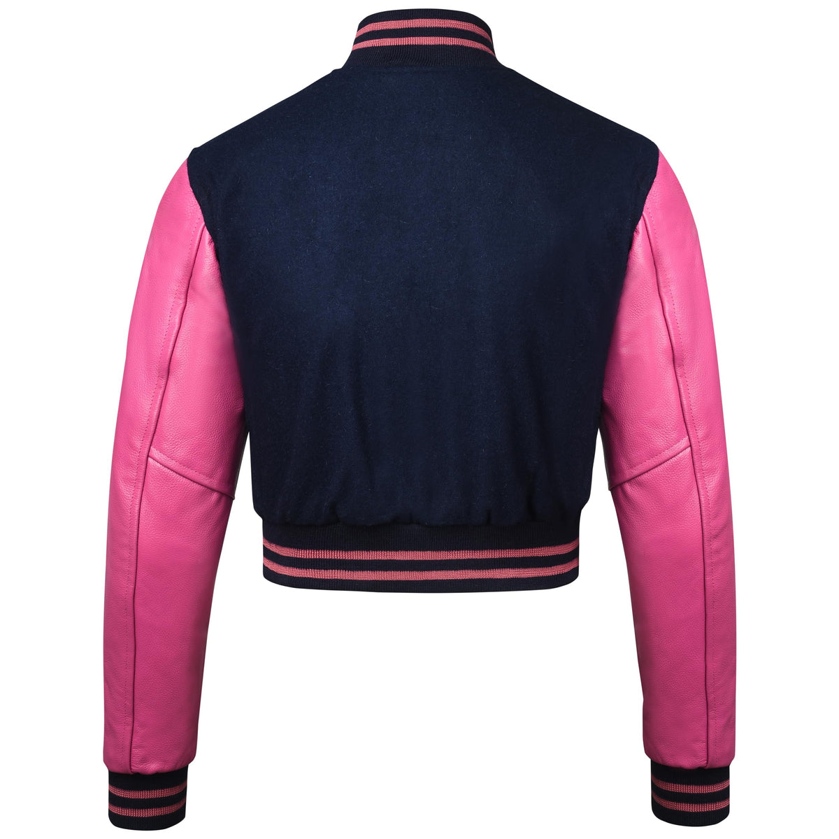 Cropped Varsity Jacket Women – Letterman Jacket Woman with 100% Cowhide Leather Sleeves & Wool Body – Baseball Jacket for Woman – Button Closure