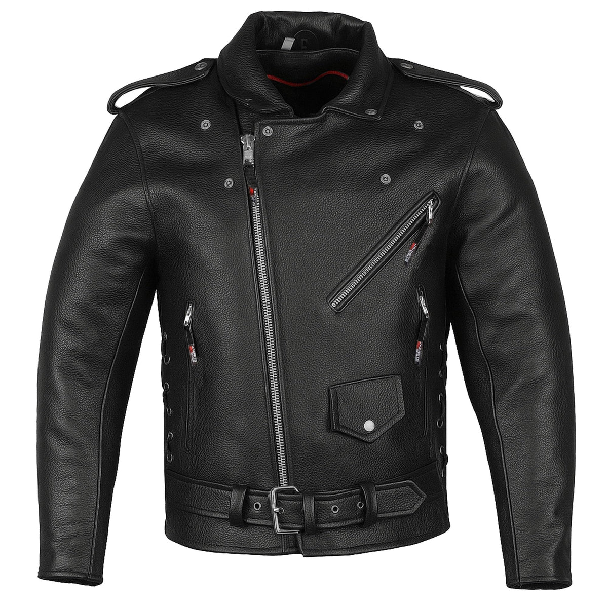 ICONIC Motorcycle Jacket for Men, Premium Buffalo Leather, Insulated Liner, Classic Side Laces, Cruiser Biker Black L