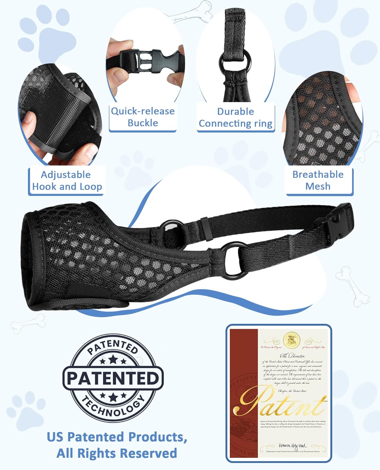 LUCKYPAW Soft Muzzle for Medium Large Sized Dogs Beagle Labrador German Shepherds, Dog Muzzle to Prevent Biting Chewing, Adjustable Breathable Mouth Guard for Grooming Walking Training(Black, M)