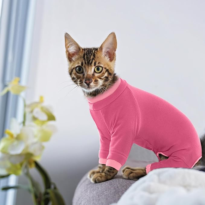 PUMYPOREITY Cat Recovery Suit, Stops Wound Licking After Surgery, Sticky Hair Shirt with Sticky Fabric, Cat Pajamas Prevents Over-Grooming, Pink, XS