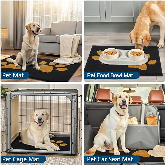 Buganda Dog Door Mat for Muddy Paws, Absorbent Dirt Trapper Washable Indoor Doormats, Non Slip Low-Profile Mud Mat for Dogs, Front Entrance Doormat for Inside Floor (30x20 Inches, Black and Yellow)