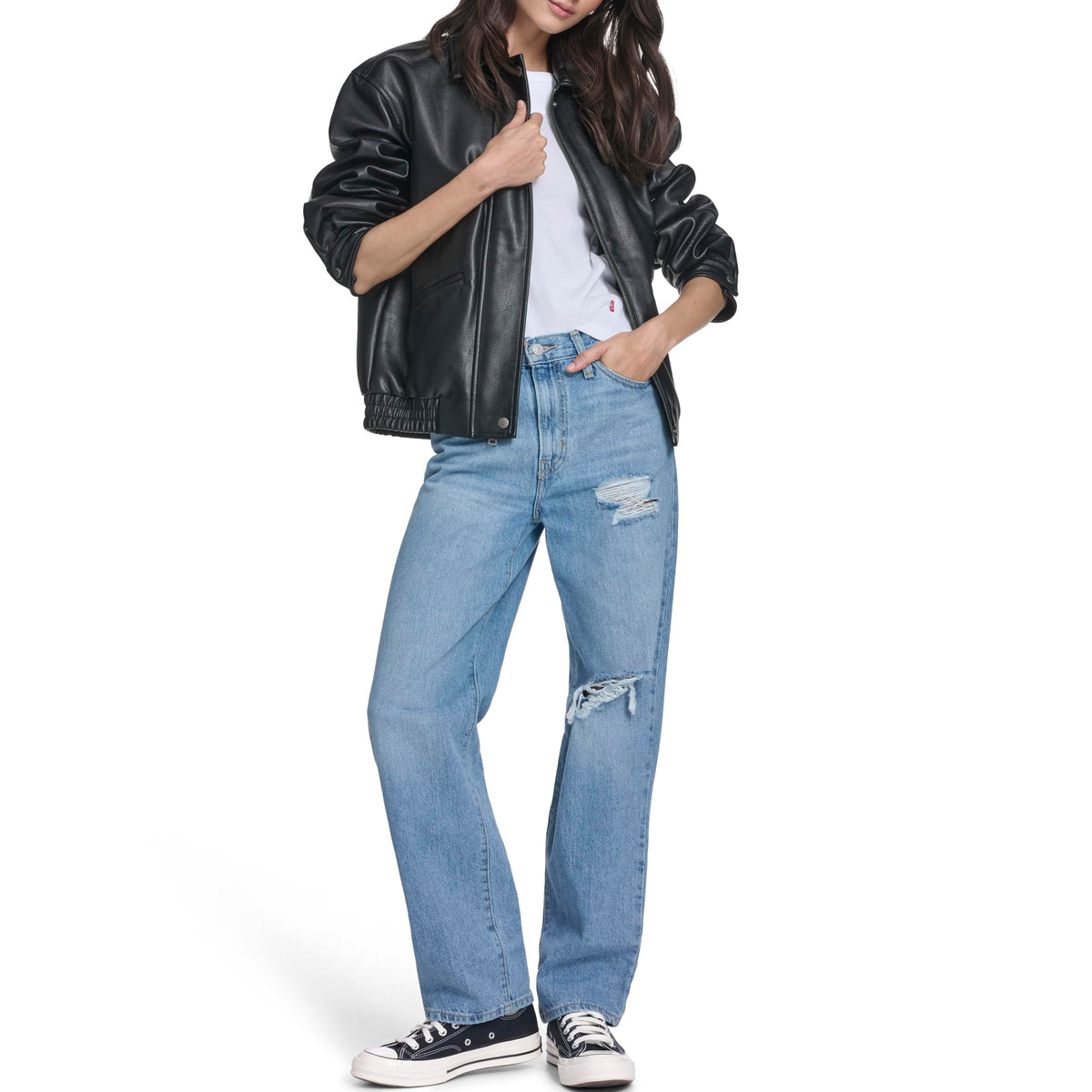 Levi's Women's Faux Leather Relaxed Fit Bomber, Black, Medium