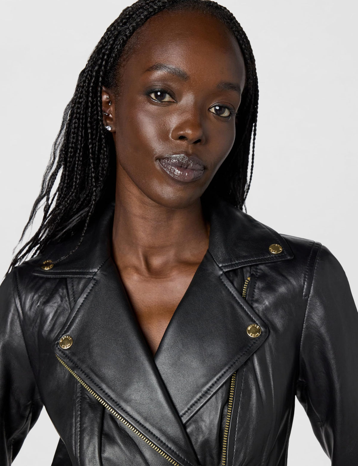 Michael Kors Women's Leather Moto Jacket, Black, M