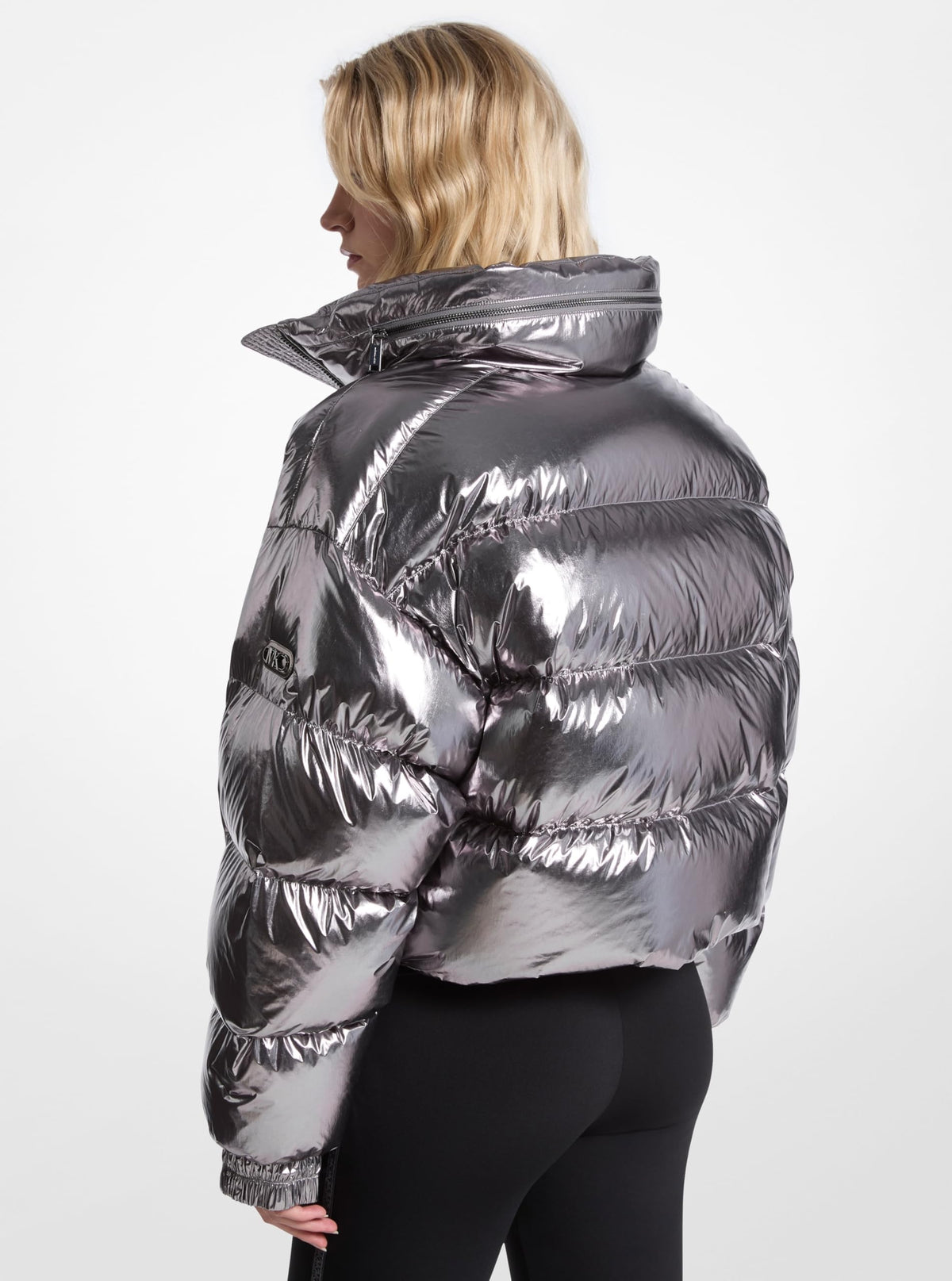 Michael Kors Women's Metallic Short Down Jacket, Gunmetal, XX-Large