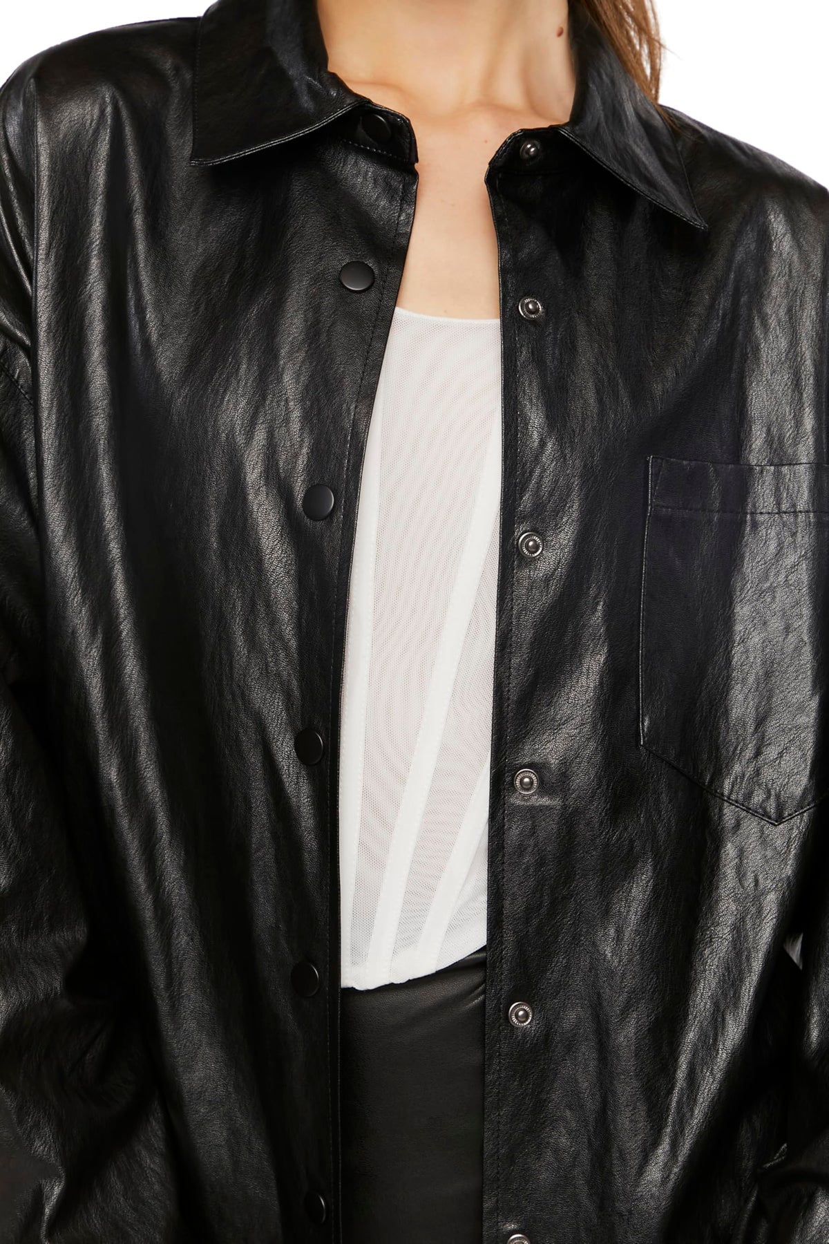 Forever 21 Faux Leather Drop-Sleeve Shacket Black Small