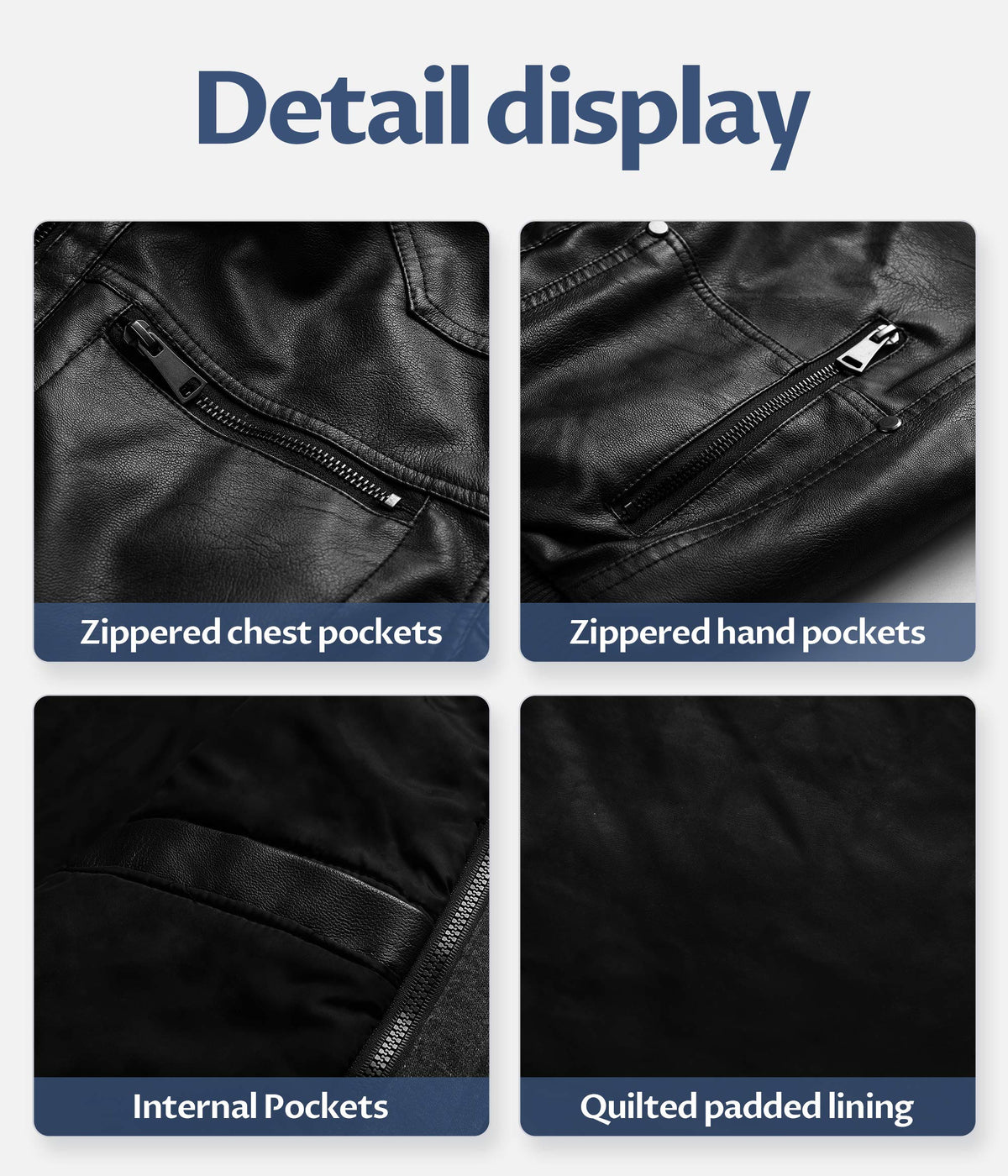 CREATMO US Men Leather Jacket with Hood Spring Motorcycle Jacket bomber jacket Black S