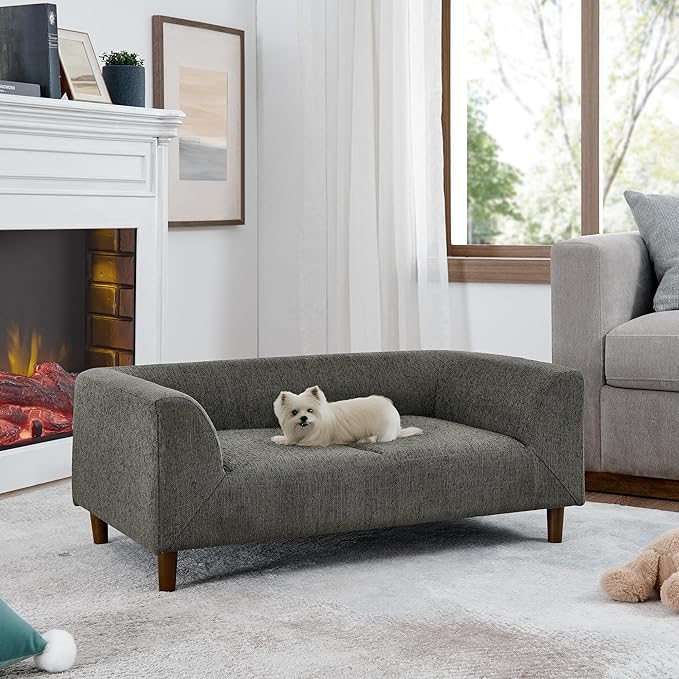 Pet Sofa with Backrest and Armrests,Modern Rectangular Pet Sofa Suitable for Small and Medium Dogs,Soft Cushion Comfortable Dog Sofa for Living Room,Dark Grey