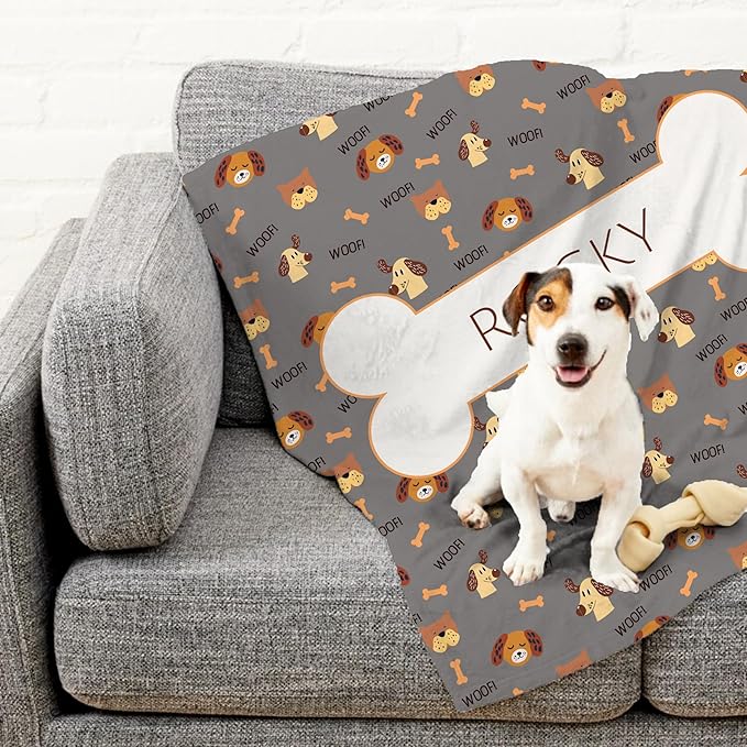 Prints Next Day โ Custom 50" x 60" Sherpa Pet Lightweight Blanket with Name - Gift for Dog or Cat Owners - Personalized Couch Throw - Puppy Patterned - Printed in America