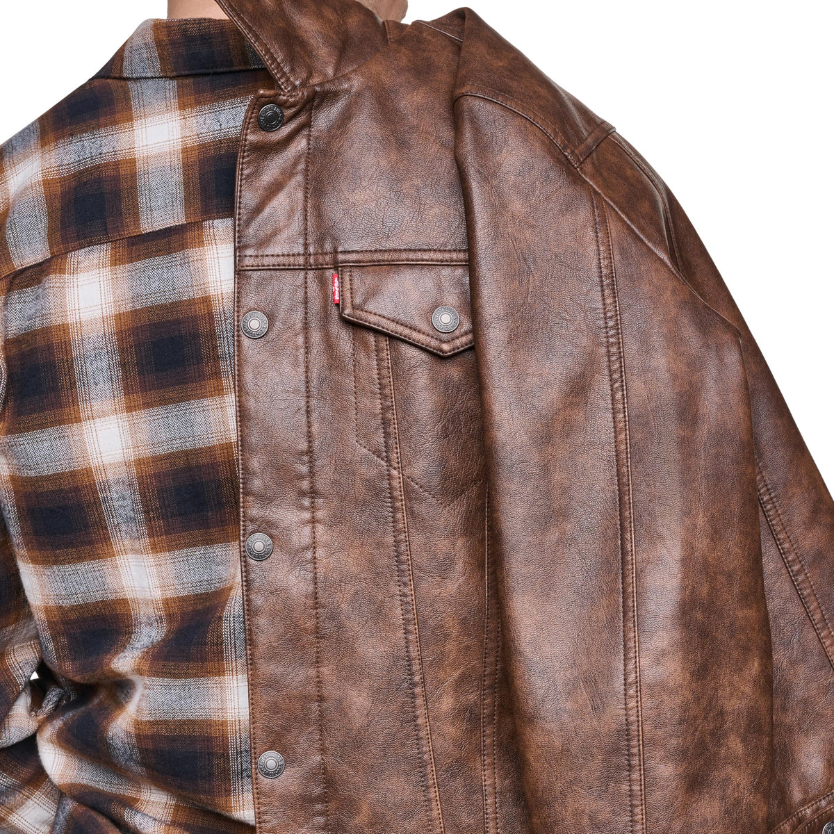 Levi's Men's Faux Leather Classic Trucker Jacket, Caramel, Large