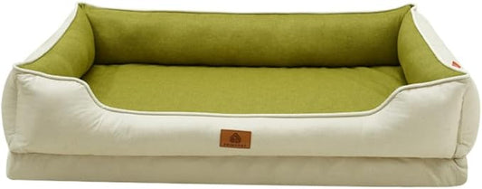 Large Dog Bed with Removable Washable Cover & Bolsters - Waterproof, Non-Slip Pet Sofa for Big Dogs(Green,34 * 23 * 9in)