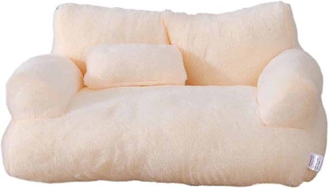 Soft Fluffy Self-Warming Cat Bed | Washable Pet Sofa for Indoor Cats & Small Dogs | Cute Princess-Inspired Kitten Couch & Puppy Bed(Beige,25.59''*18.11''*11.81'')