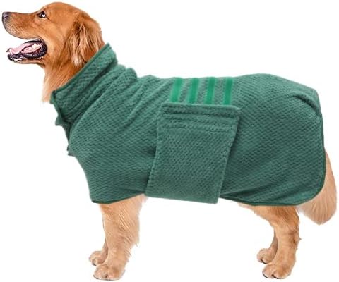 Geyecete Pineapple Grid Fast Drying Super Absorbent Dog Cat Bath Robe Towel - Green - S