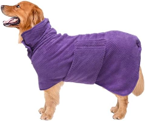 Geyecete Pineapple Grid Fast Drying Super Absorbent Dog Cat Bath Robe Towel - Purple, XXL
