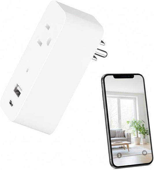Wireless Plug 1080p Camera Smart Power Strip Support App Remote & Local Storage Suitable for Pet Monitor Built-in 32G Memory Card (No Audio)