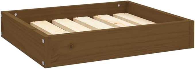 Solid Pine Wood Dog Bed in Warm Honey Brown Finish 20.3 x 17.3 x 3.5 Inches Durable Cozy Pet Resting Space for Small Breeds Indoor Use Minimalist Design