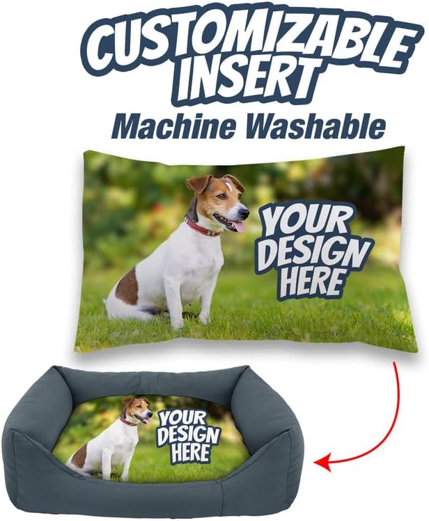 Ships Next Day, Made in USA - Custom Dog Bed – Dog/Puppy Bed w/Navy Blue Base - Personalized Pet Photo Upload - Indoor Use - Ideal Gift - Available in 3 Sizes (23.5x20 Inches)