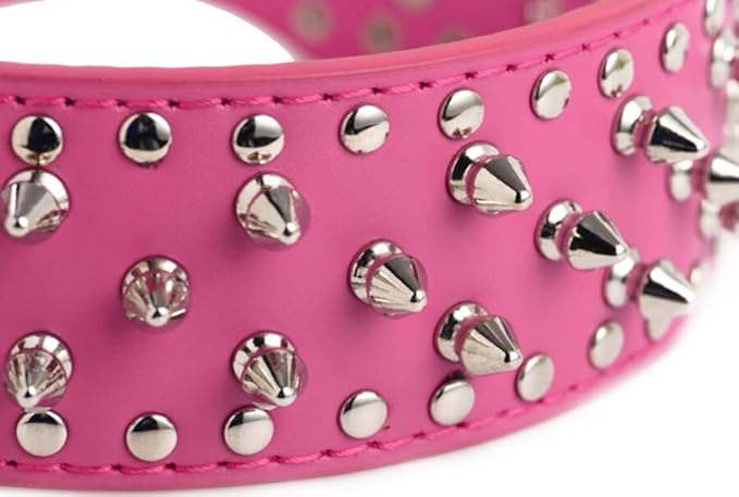 Serijoars Spiked Studded Dog Collar, PU Leather Dog Collar, Adjustable Pet Collars for Medium or Large Breed Pet (M, White)