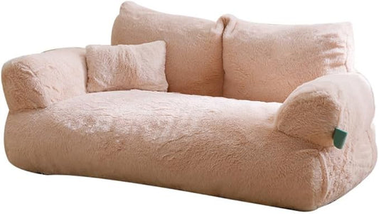 Soft Fluffy Self-Warming Cat Bed | Washable Pet Sofa for Indoor Cats & Small Dogs | Cute Princess-Inspired Kitten Couch & Puppy Bed(Light Orange,35.43''*22.05''*11.81'')