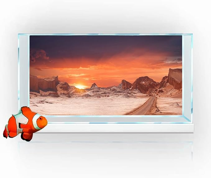 72X18IN Sun and Desert Moon Themed Reptile Habitat on Orange Durable Decorative Background, Terrarium Background with 10EVA Double-Sided Tape